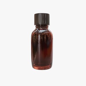 Small Amber Boston Round Glass Bottle With Black Ribbed Screw Cap 3D model
