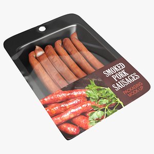 Pork smoked sausages thin with packaging 01 3D
