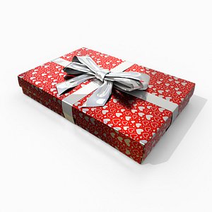 3D Gift Box - Flat Rectangular with Glossy Tied Ribbon Bow