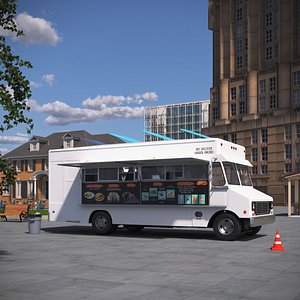 Solar Roof Snack Truck with Interior White Rigged for Cinema 4D