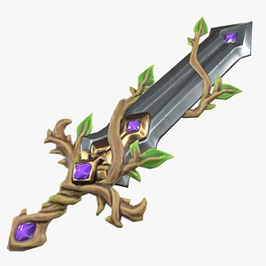 Stylized Fantasy RPG Weapon Sword Shortsword Seax Gladius Magical Forest Vine Branch Tree Druid