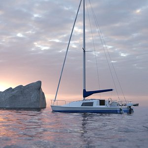 Yacht with Sails Down 3D model