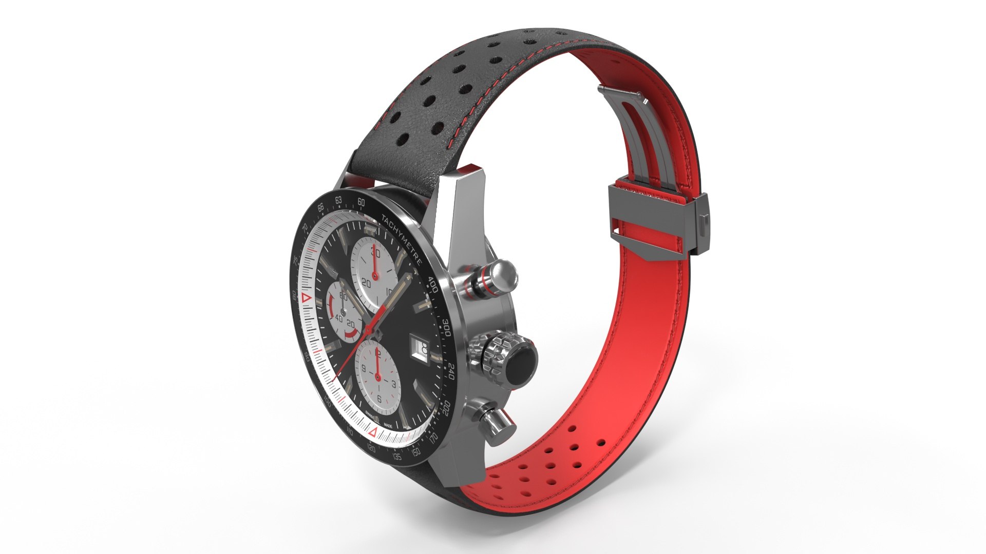 Dual Tone Racing Watch Black Red Strap 3D model preview