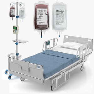 Hospital Bed With IV And Blood Stand Collection