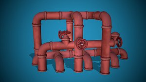 3D model stylized modular pipes ready