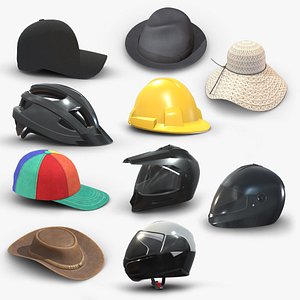 10 Hats and Helmets Low Poly PBR Realistic Collection 3D model