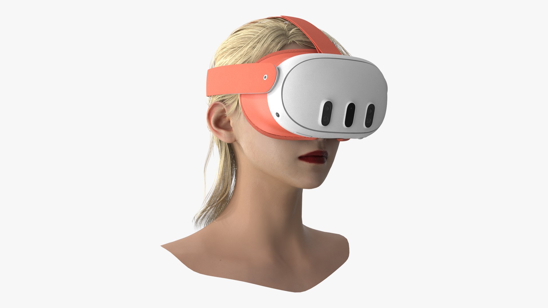 Gaming VR Headset on Blonde Woman 3D model preview