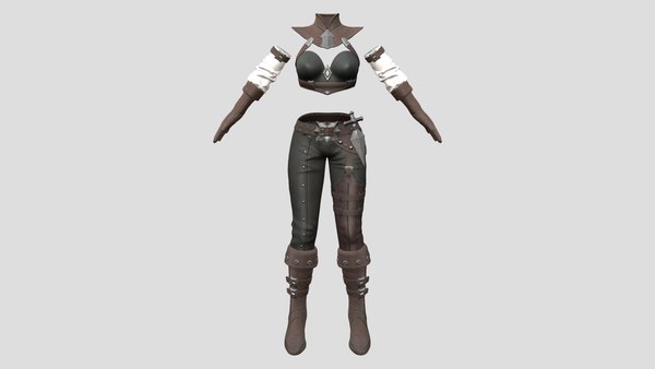 Female Warrior Pants Dagger Boots Top Gloves Outfit model
