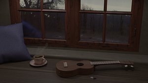 3D Ukelele rain window animation