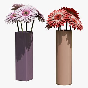 3D Gerbera Flower Vase Set model