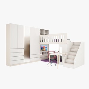 Bunk Bed with cabinets 3D model