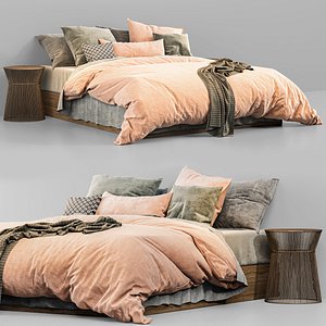 King size bed modern italian- with pink velvet fabric 3D model