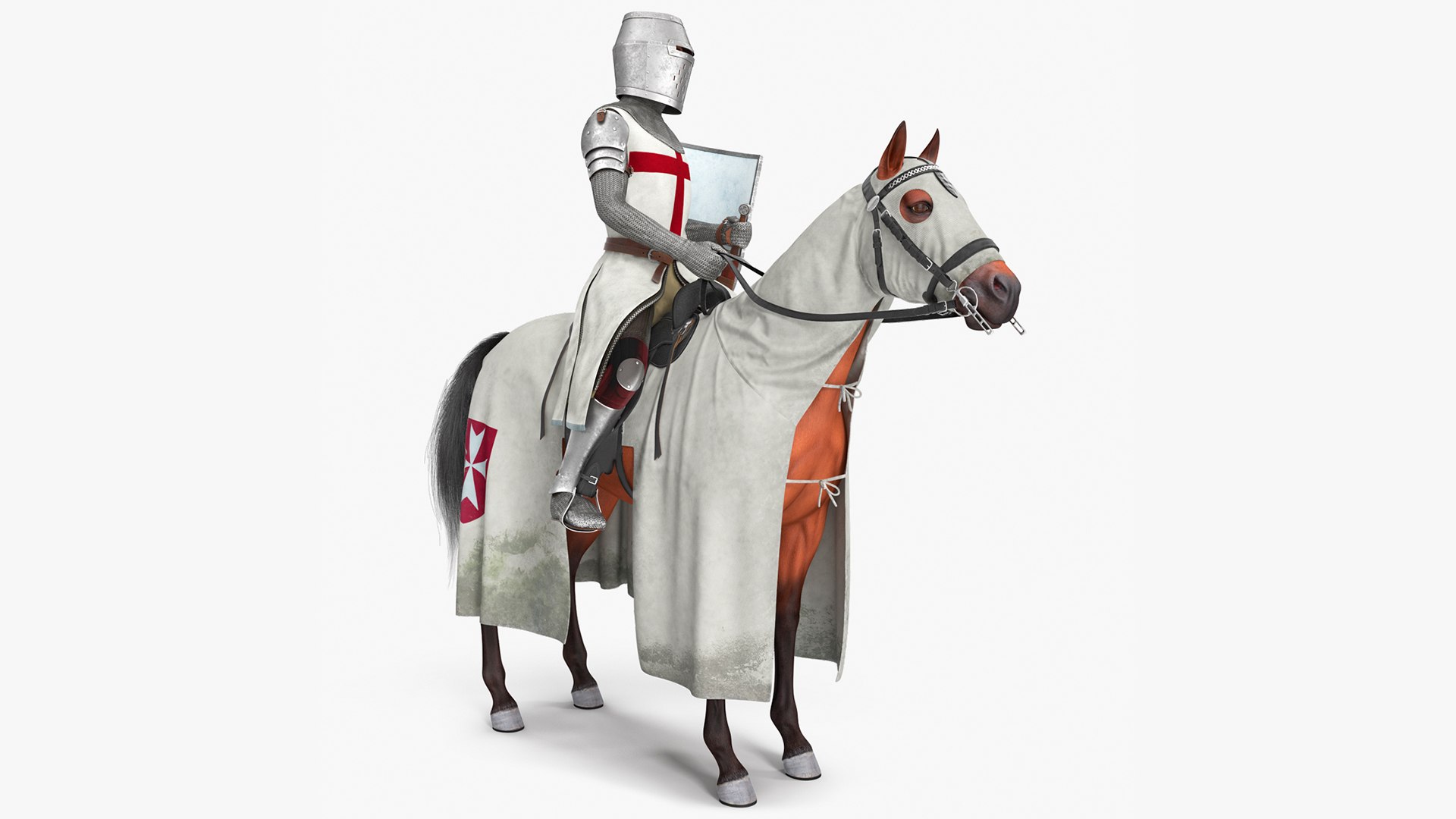 Crusader Horse Armor Dirty with Rider in the Saddle Fur 3D model preview