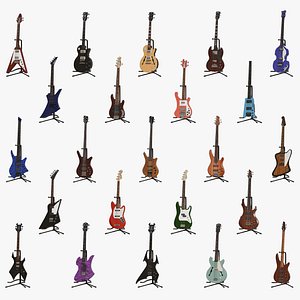 All Bass Guitar Body Types Mega Bundle 23 PBR Models 3D model