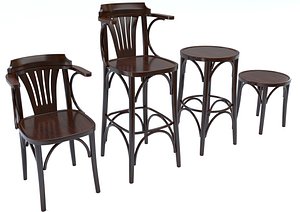 3D bar chair set model