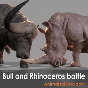 3D Bull and Rhinoceros battle Low-poly 3D model