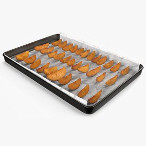 Baked Potato Wedges on Tray 3D model
