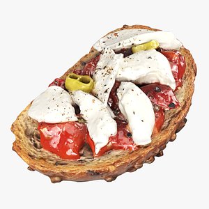 Bruschetta stuffed with chopped tomatoes and mozzarella cheese 3D model