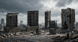 3D Warzone Destroyed Buildings  Combat Zone Environment Kit model