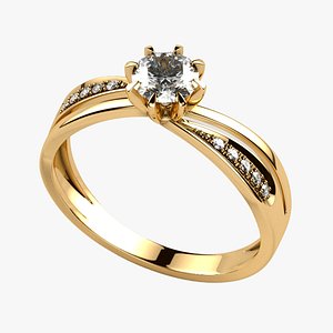 5mm Diamond Beautiful Gold Ring 3D model
