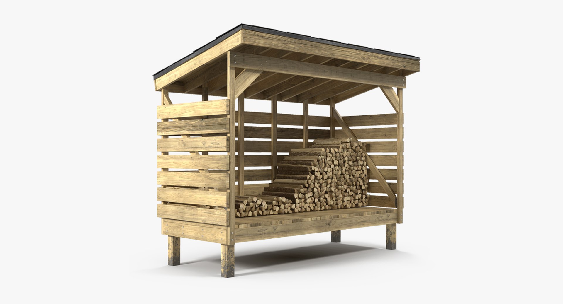 Small Woodshed with Stack of Firewood 3D Model 3D model preview