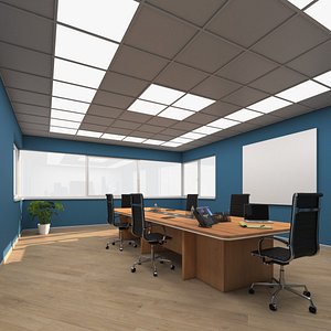 3D Seminar Room with Blue Walls