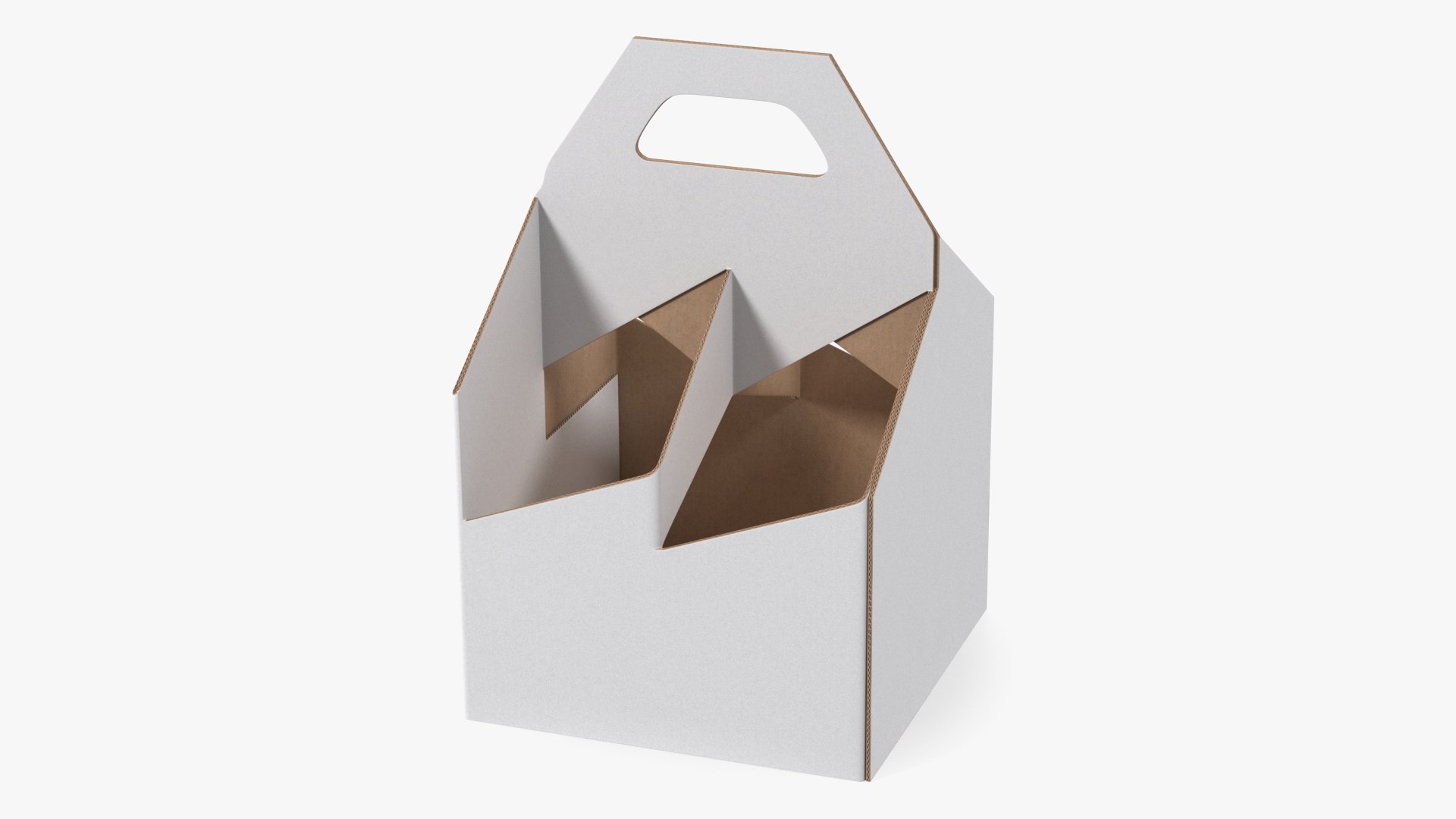 White Cardboard 4 Pack Bottle Carrier Box Empty 3D model preview