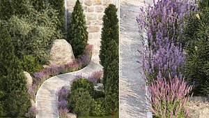 3D Alpine hillside flowers garden and landscaping 1261