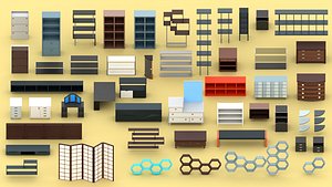 Miniature Shelves 3D Model Pack Dollhouse Storage Furniture