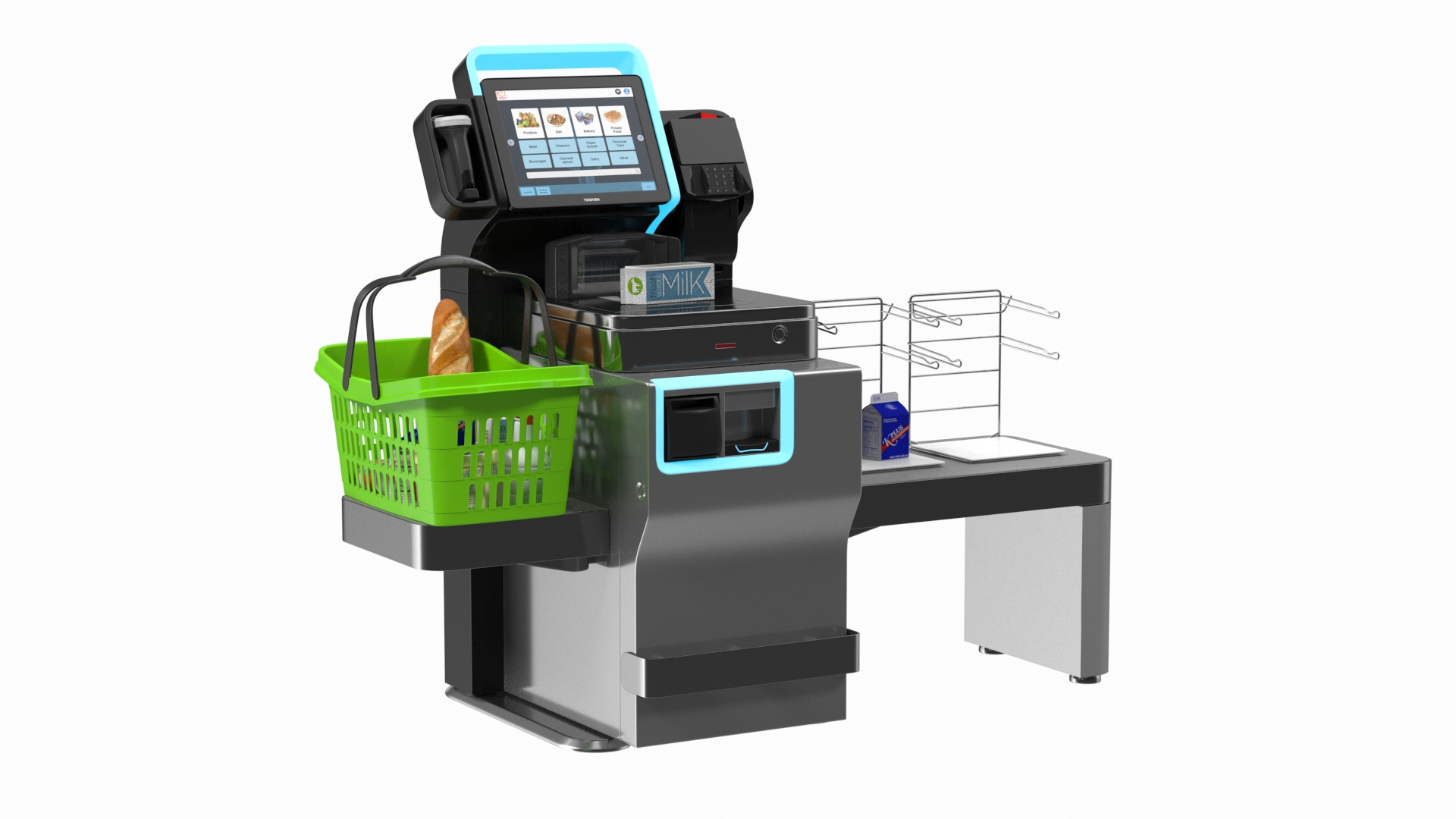 Toshiba Self Checkout System with Shopping Basket 3D model TurboSquid
