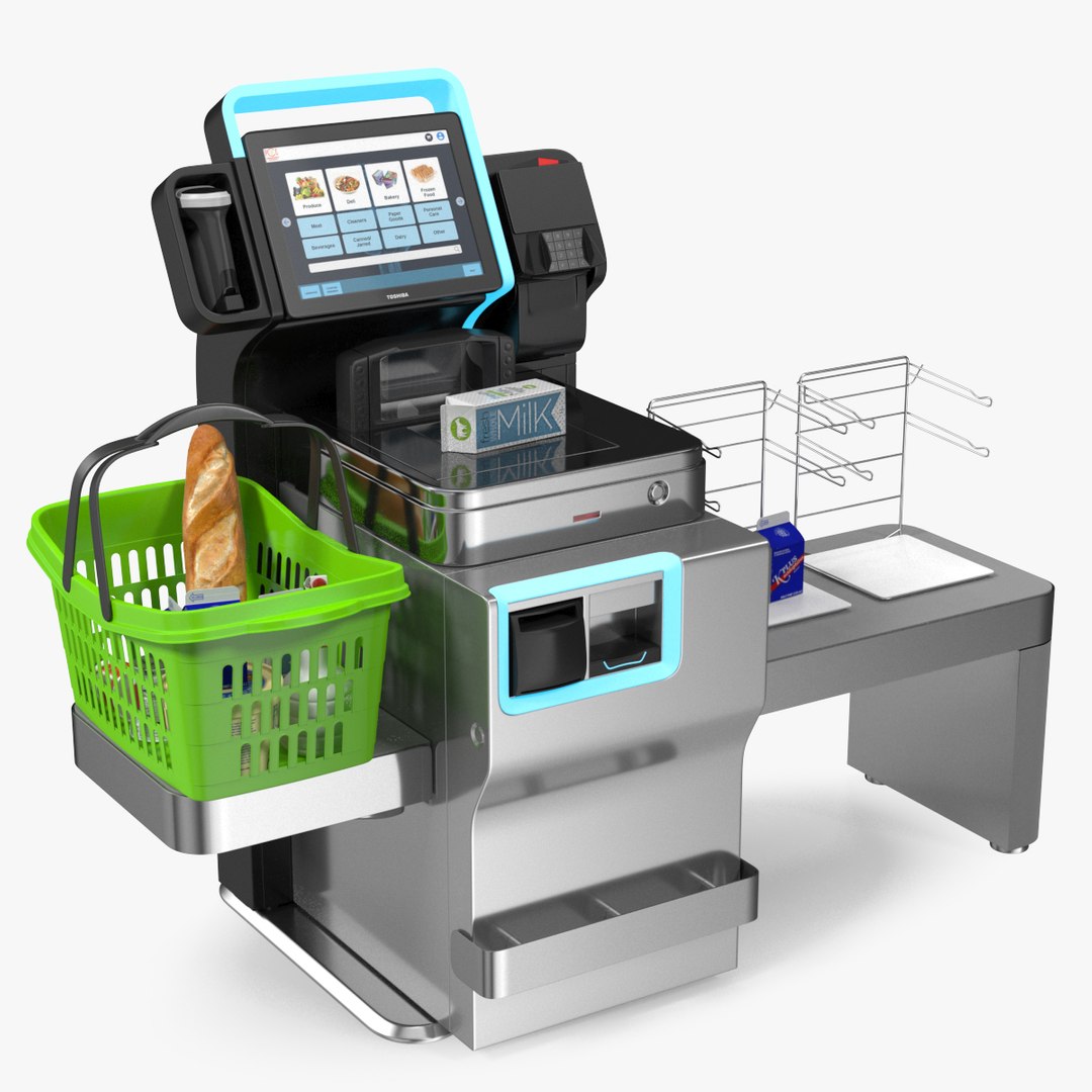 Toshiba Self Checkout System with Shopping Basket 3D model preview