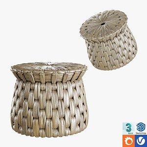 3D Mexican Handwoven Seaweed Tule Round Ottoman or Sidetable model