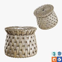 Mexican Handwoven Seaweed Tule Round Ottoman or Sidetable