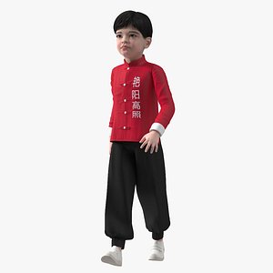 3D Asian Boy Traditional Costume Rigged for Cinema 4D