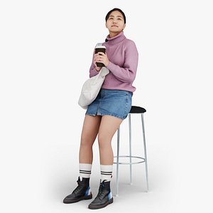 Latte Strolls Casual Girl in Sweater With Coffee 3D model