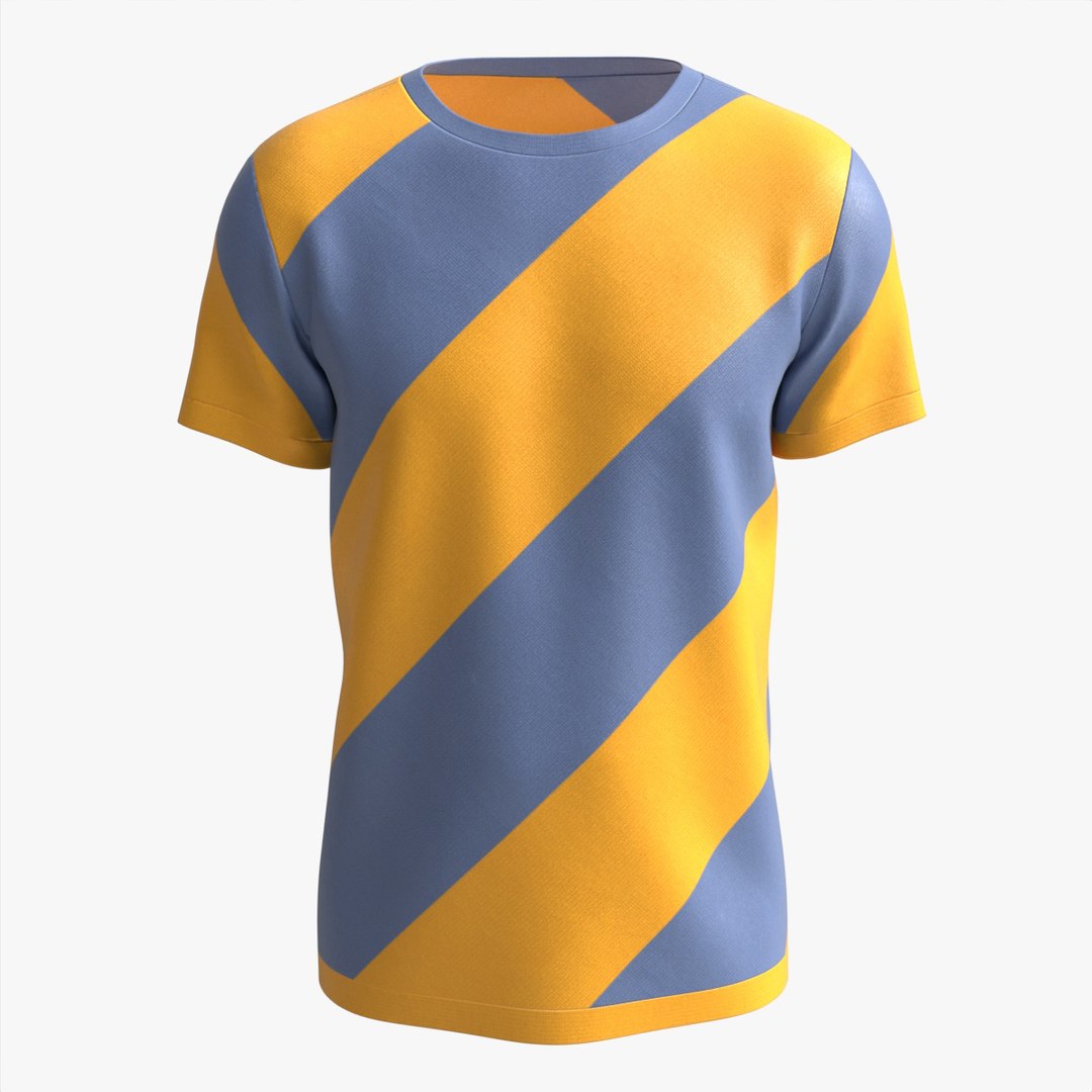 3D T-shirt For Men Mockup 01 Yellow Blue Stripes - TurboSquid 2043896