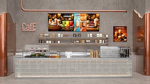 3D model Modern Cafe Counter Glass brick Stainless Steel 3D model