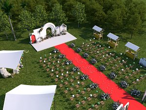 Outdoor Wedding Ceremony Setup with Red Carpet 3D model