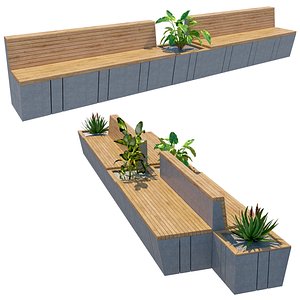 urban modern bench with planter 3D model