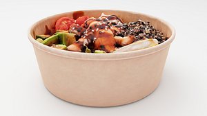 Poke bowl with striped prawn or caramote prawn tomato avocado egg