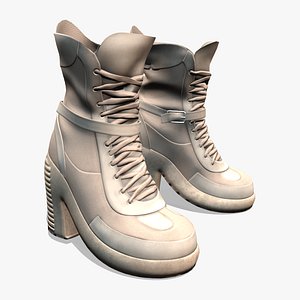 Beige Thick Heels Lace Up Sports Hip Hop Boots
