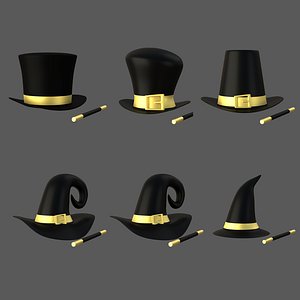 Magic Hat And Wand Gold Collection model