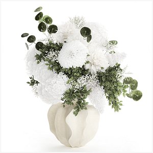 3D model Beautiful white bouquet flowers hydrangea lilac vase decor new
