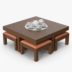 Dinning Table And Stools Set 3D model