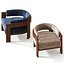 Modern Curved Solid Wood Armchair Leather Lounge Chair 3D Model
