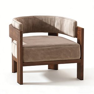 Modern Curved Solid Wood Armchair Leather Lounge Chair 3D Model 3D model