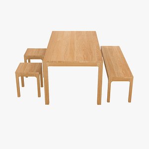 WOODONE Japanese Dining Table Set 3D model