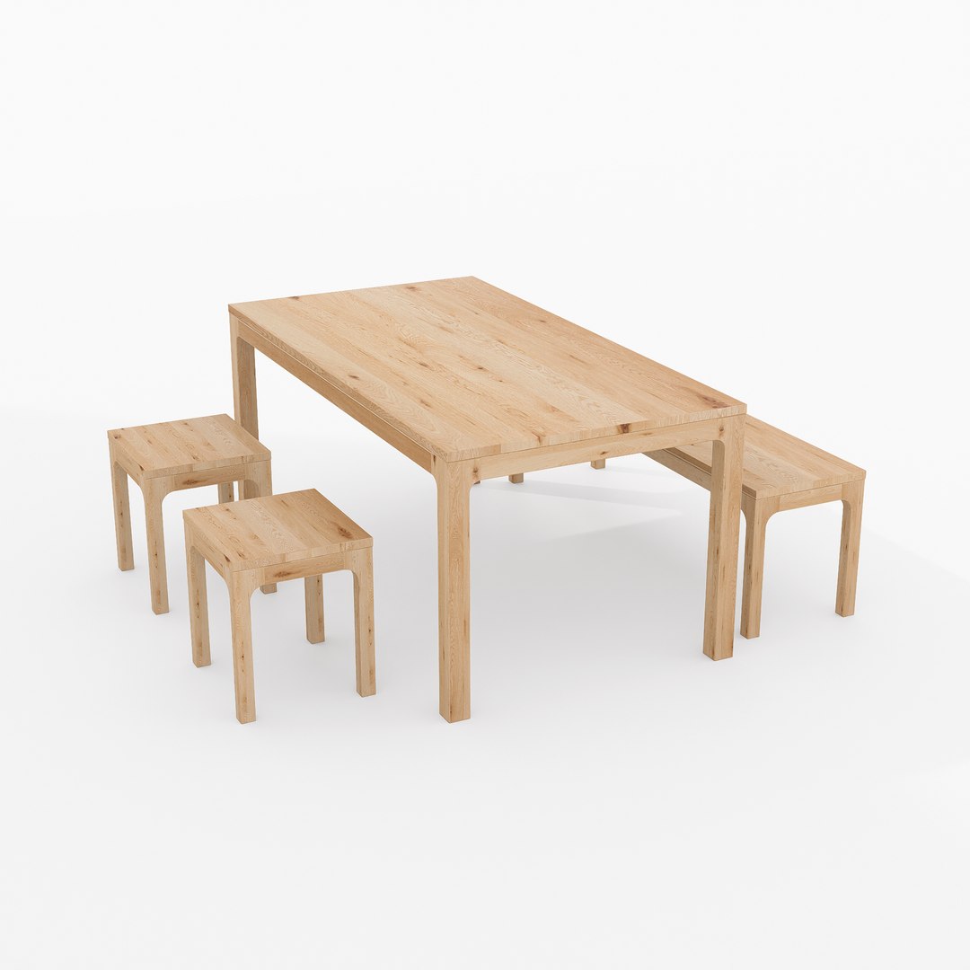 WOODONE Japanese Dining Table Set 3D Model - TurboSquid 2139630