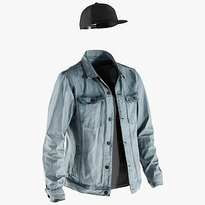Men's Jean Jacket with T-shirt and Cap 12