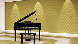 Piano on scene with 3d wall panel